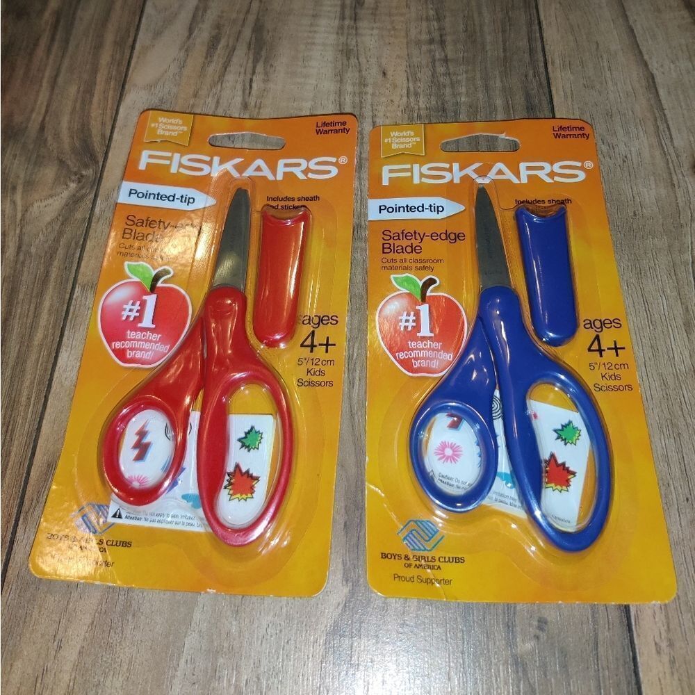 Fiskars Blunt Tip Safety Edge Blade Scissors Includes Sheath & Stickers Set Of 2